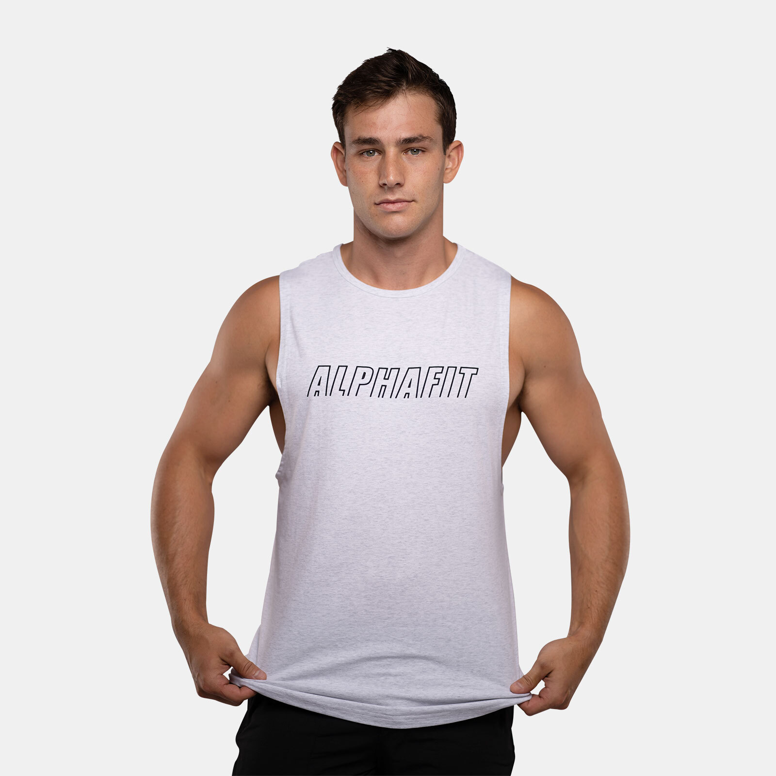 Stencil Muscle Tank - White Marle image