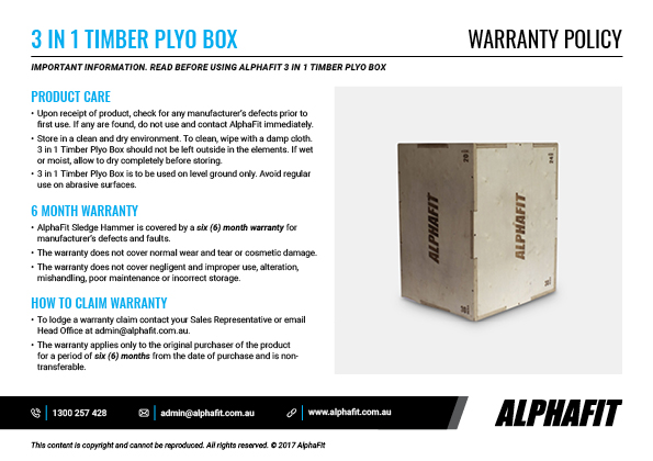 3 in 1 Timber Plyo Box warranty