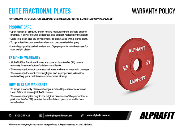 Elite Fractional Plates warranty