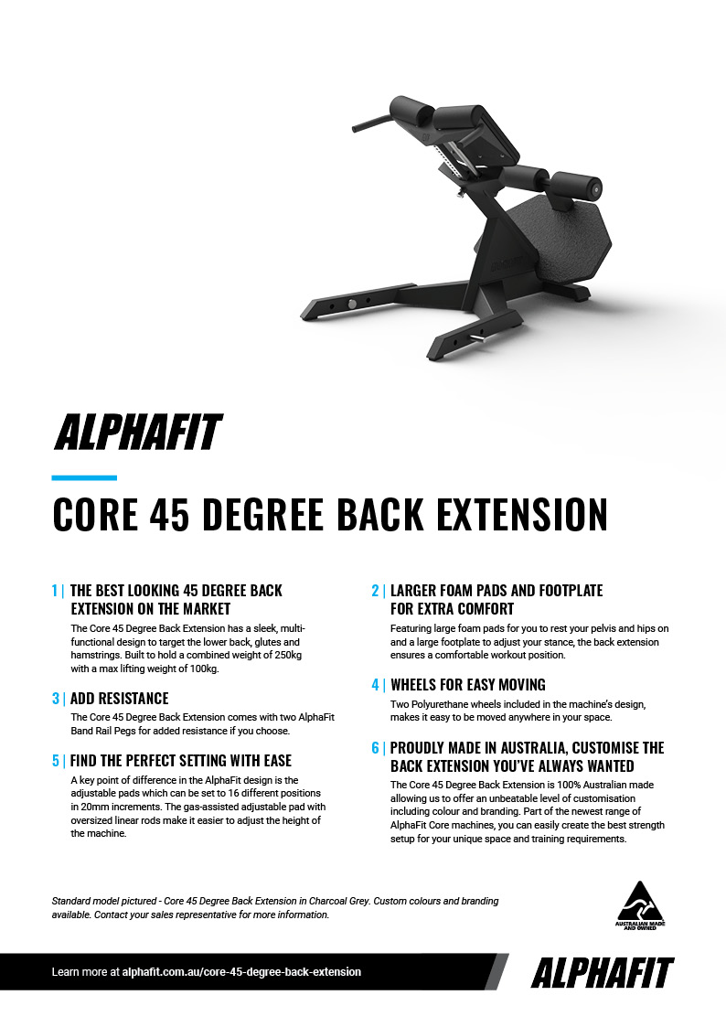 AlphaFit Core 45 Degree Back Extension Sales Sheet