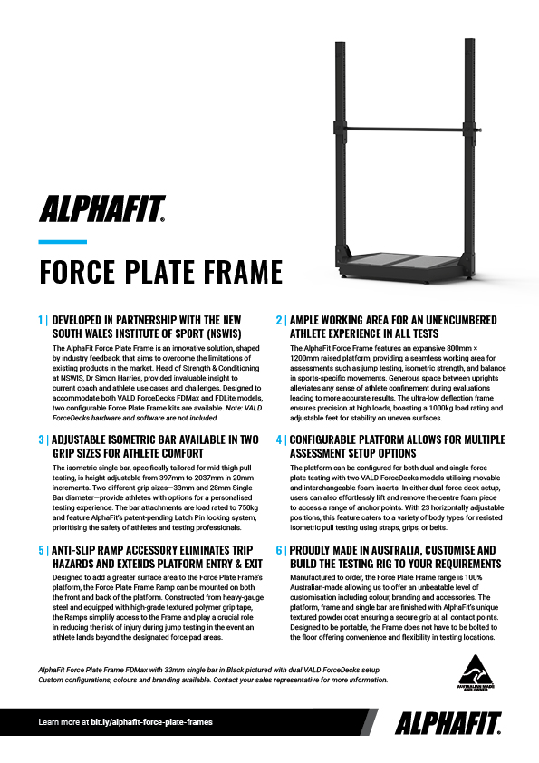 AlphaFit Force Plate Frames Sell Sheet