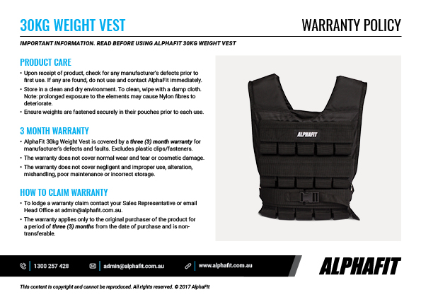 30kg Adjustable Weight Vest warranty