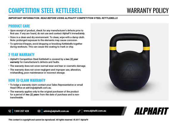 Competition Steel Kettlebell warranty