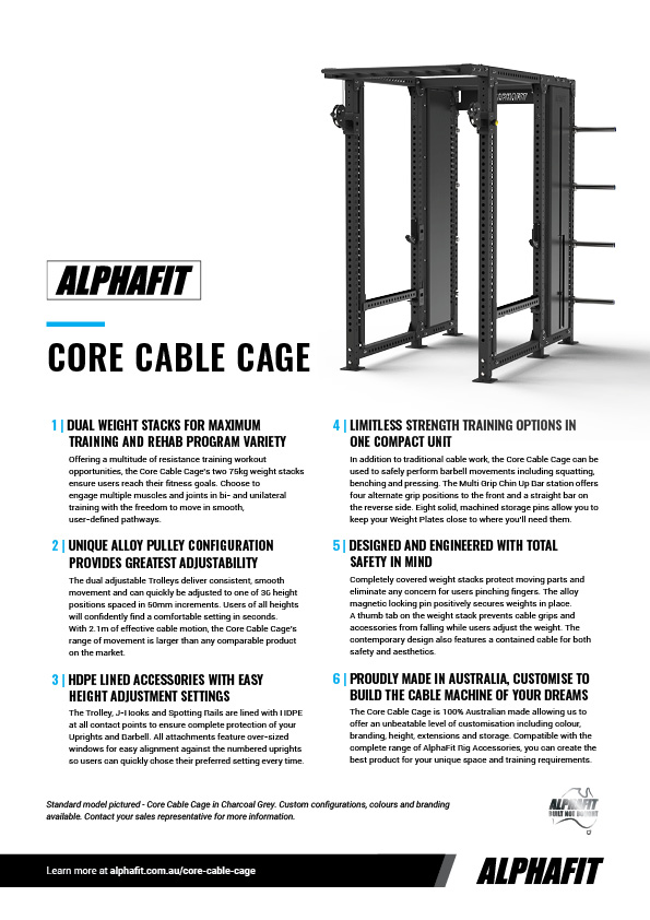 AlphaFit Core Freestanding Cable Cell Sell Sheet