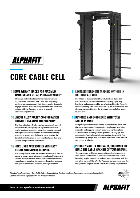 AlphaFit Core Freestanding Cable Cell Sell Sheet