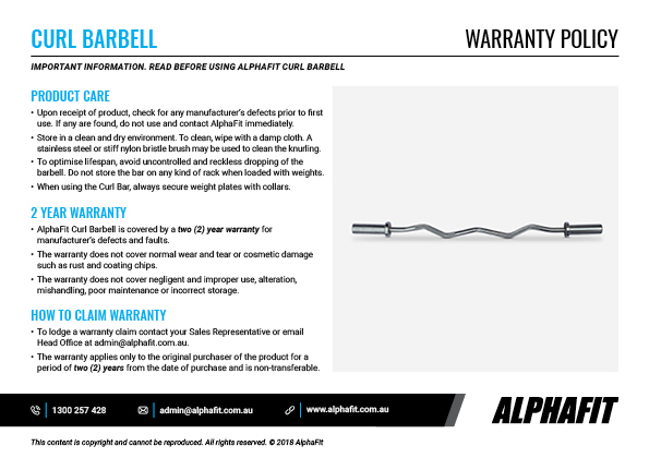 Curl Barbell warranty