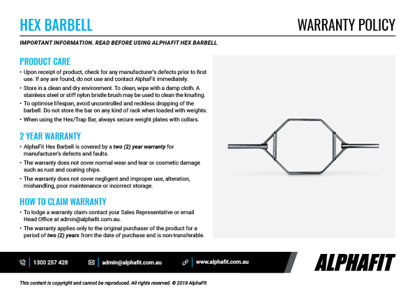 Hex Trap Barbell warranty