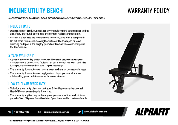 Incline Utility Bench warranty