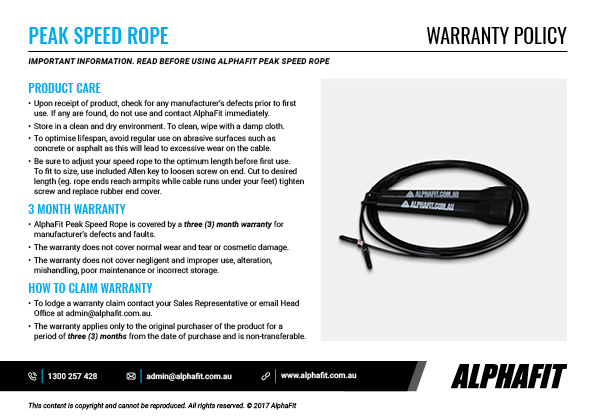 Peak Speed Rope warranty