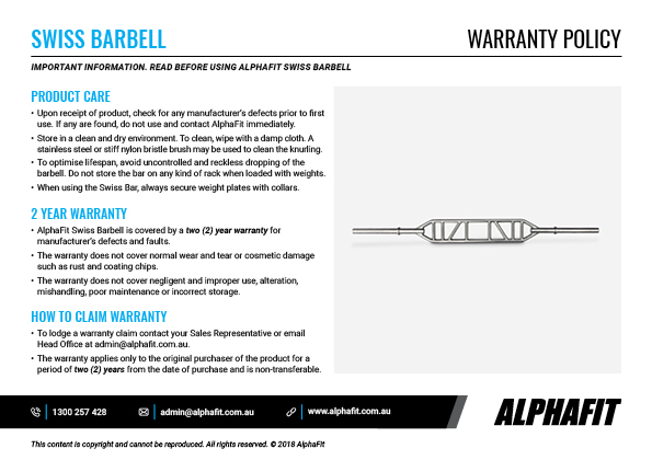 Swiss Barbell warranty