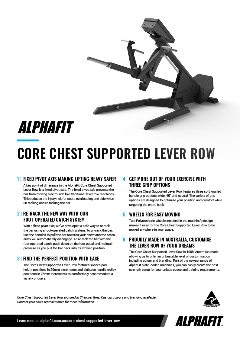 AlphaFit Core Chest Supported Lever Row Sales Sheet