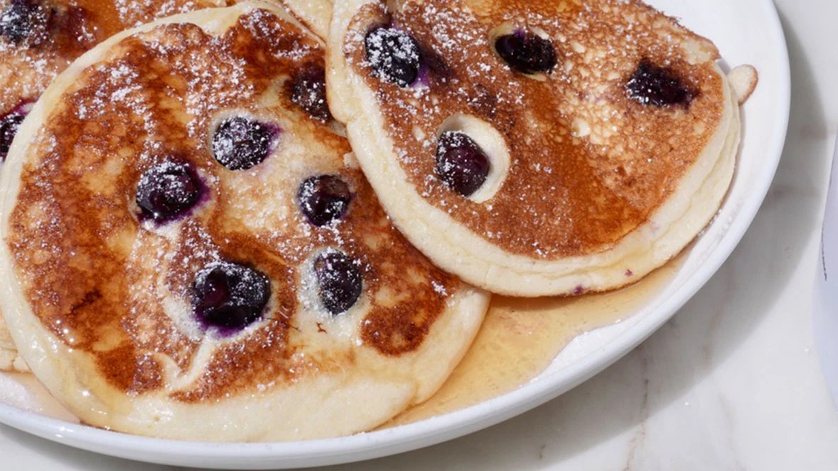 Lemon and blueberry pancakes made with AlphaFit Fuelled Whey Protein