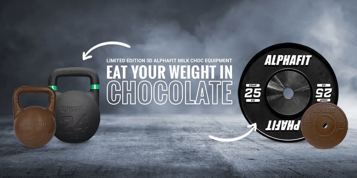AlphaFit Easter Chocolate Bumper Plates and Chocolate Kettlebells